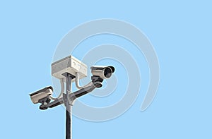 Security cctv cameras on blue background