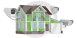 Security CCTV cameras on the house, 3D rendering photo