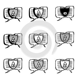 Security chat doodle vector icon. Drawing sketch illustration hand drawn line eps10