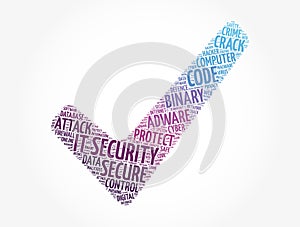 IT Security check mark word cloud, technology concept background