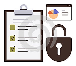 Security Checklist with Data Visualization and Lock Icon for Privacy and Compliance