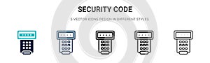 Security code icon in filled, thin line, outline and stroke style. Vector illustration of two colored and black security code