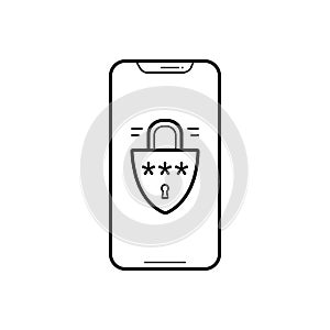 Black line icon for Security code, secure and privacy