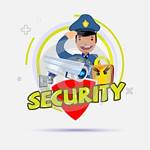 Security concept. cctv camera and police - vector
