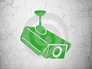 Security concept: Cctv Camera on wall background
