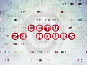 Security concept: CCTV 24 hours on Digital Data Paper background