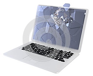 IT security concept - damaged laptop