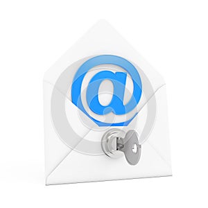 Security Concept. E-mail Sign in Envelope with Key and Keylock.