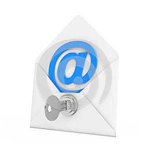 Security Concept. E-mail Sign in Envelope with Key and Keylock.