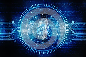Cyber Security Concept, Concept of Internet Security, Fingerprint on digital background photo