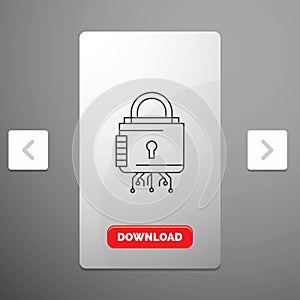 Security, cyber, lock, protection, secure Line Icon in Carousal Pagination Slider Design & Red Download Button