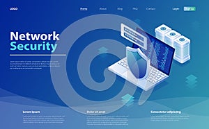 Security Data Protection concept. Safety and confidential data protection. Network data security isometric vector illustration.