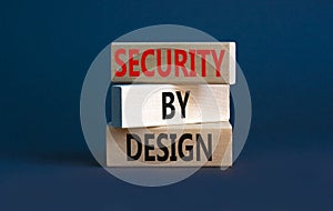 Security by design symbol. Concept words Security by design on wooden blocks on a beautiful grey table grey background. Business