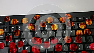 'SECURITY' - Dolly from Computer Keyboard with Orange-Tech Motion Background