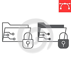 Security folder line and glyph icon, security and protection, confidential