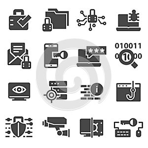 Security gray icon set, cyber protection symbols collection