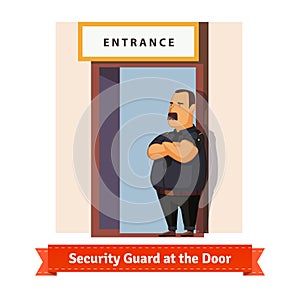 Security guard or bouncer working at the door