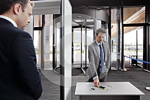 Security guard controlling gate photo