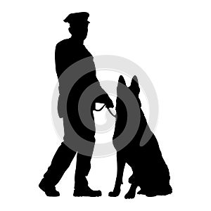 Security guard and dog standing silhouette