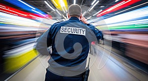 Security guard on duty in a busy environment