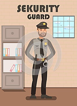 Security Guard in Uniform Flat Poster Template