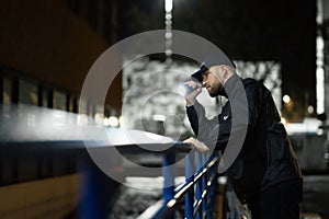 Security Guard Walking Building Perimeter