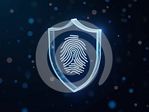 Digital Shield With Fingerprint Scan Floating Over Binary Code Online Security Background