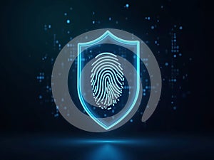 Digital Shield With Fingerprint Scan Floating Over Binary Code Online Security Background