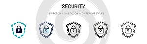 Security icon in filled, thin line, outline and stroke style. Vector illustration of two colored and black security vector icons