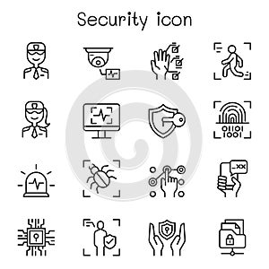 Security icon set in thin line style