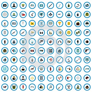 100 security icons set, flat style