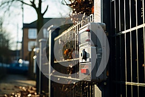 Security intercom on a locked metal gate