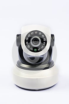 Security IP camera with infrared sensors on isolate white background.