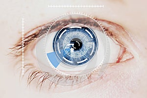 Security Iris Scanner on Intense Blue Human Eye