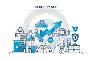 Security key. Security of payment, database, network, data, deposits, payments.