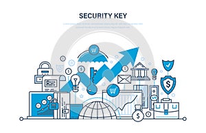 Security key. Security of payment, database, network, data, deposits, payments. photo