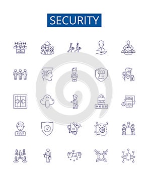 Security line icons signs set. Design collection of Secure, Safeguard, Protect, Fortify, Defend, Shield, Lockdown, Guard
