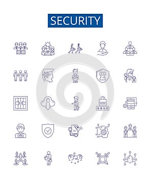 Security line icons signs set. Design collection of Secure, Safeguard, Protect, Fortify, Defend, Shield, Lockdown, Guard photo