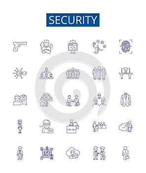 Security line icons signs set. Design collection of Secure, Safeguard, Protect, Fortify, Defend, Shield, Lockdown, Guard photo