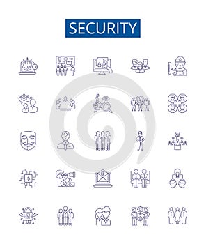 Security line icons signs set. Design collection of Secure, Safeguard, Protect, Fortify, Defend, Shield, Lockdown, Guard photo
