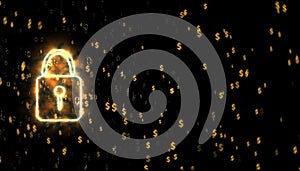 security lock binary digital paticle explosive gold dollar symbol