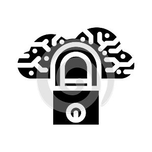 security lock cloud computing glyph icon vector illustration