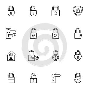 Security lock line icons set