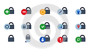 Security lock protection safety secured icon set collection isolated graphic