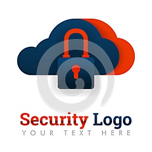 Security logo template for cloud storage, secure storage, database protection, hosting, internet industry, technology, data securi