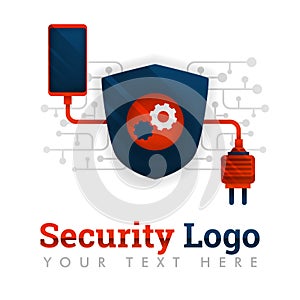 Security logo template for communication, electronics, smartphone industry, technology, network, mechanism, industry, business, in