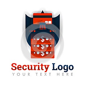 Security logo template for protection of transactions, money withdrawals, ATMs, online, mobile banking, peer to peer, blockchain,