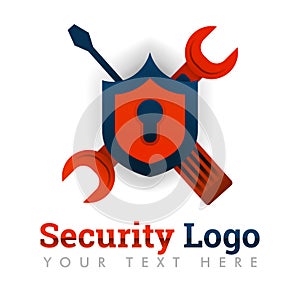 Security logo template for repair, maintenance, upgrading, software industry, errors, bugs, technology, internet, online, digital