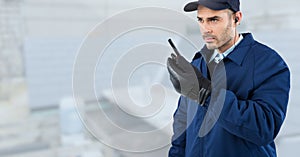 Security man on bright background of rooftop building site