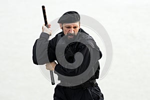 Security man with nunchaku